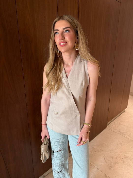 Orijinal Model , Bej , %100 Keten Yelek