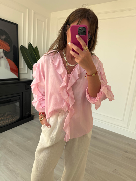 Orijinal Marka , Fırfırlı , Pembe Viral Gömlek