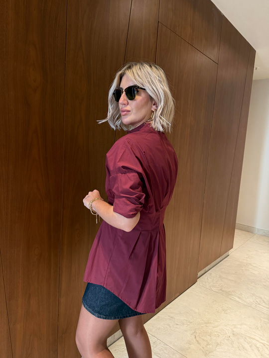 Orijinal Marka , Belden Pensli , Bordo Poplin Gömlek