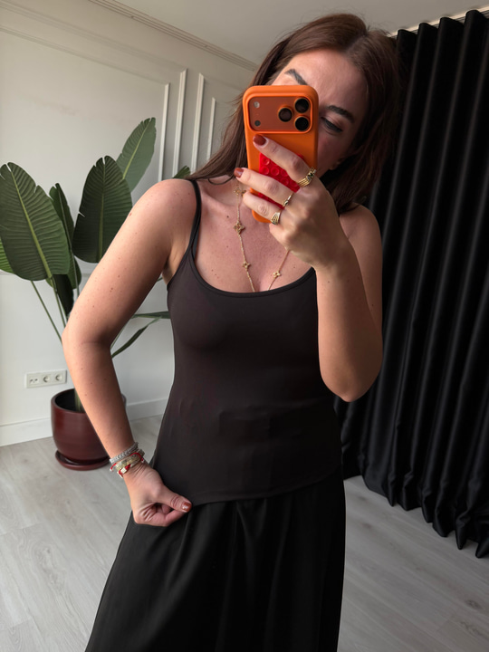 Siyah , Likralı , Askılı Bluz