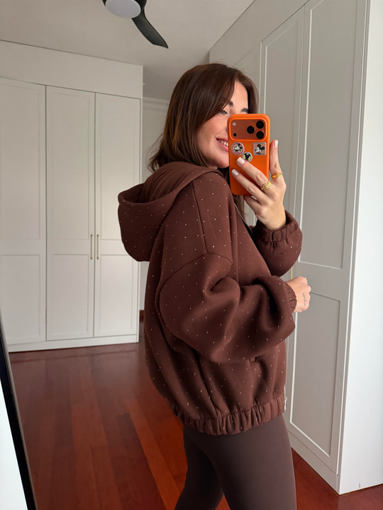 Taş Çakımlı , Parıltılı , Acı Kahve Sweatshirt
