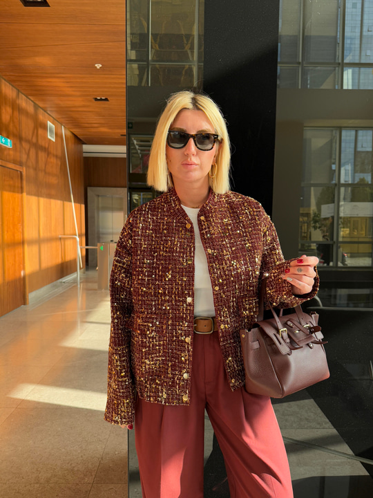 Orijinal Model , Gold Parıltılı , Bordo Tüvit Ceket