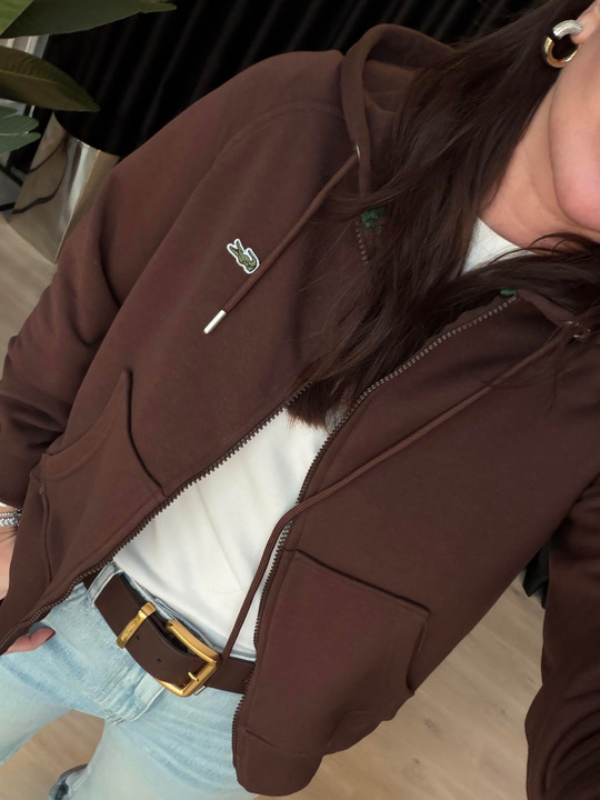 Orijinal Marka Önden Fermuarlı Kahverengi Sweatshirt