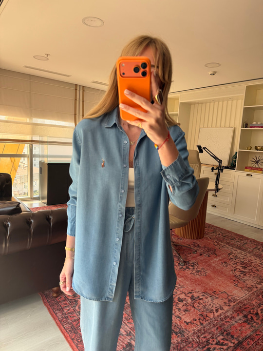 Marka Logolu , Mavi , Tencel Jean Takım