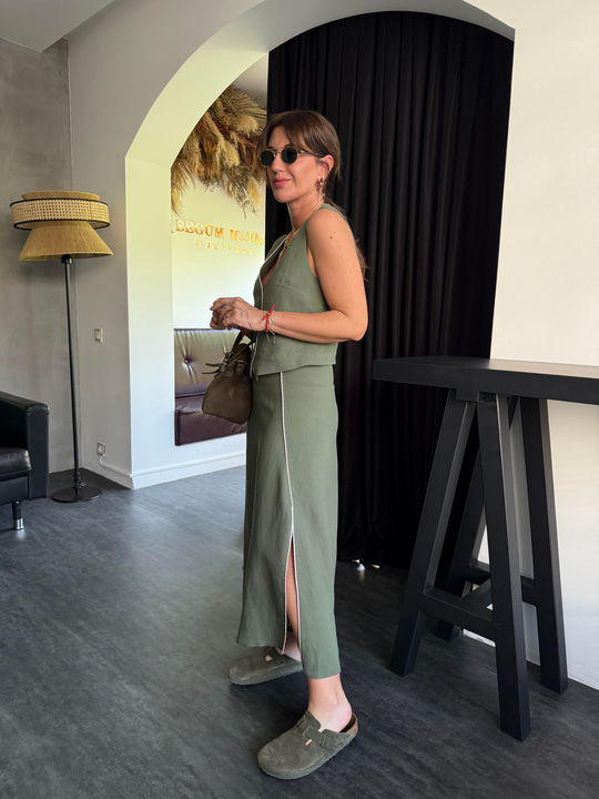 Biyeli , Etek & Yelek , Haki Takım