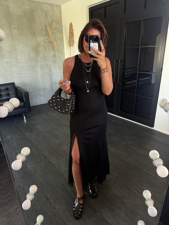 Halter Siyah, Likralı, Yırtmaçlı Siyah Elbise