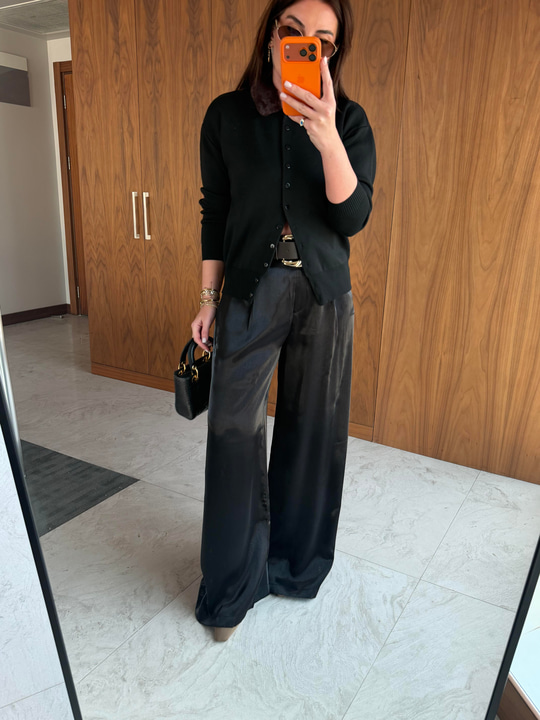 Orijinal Marka , Kemerli , Siyah Saten  ,  Palazzo Pantolon