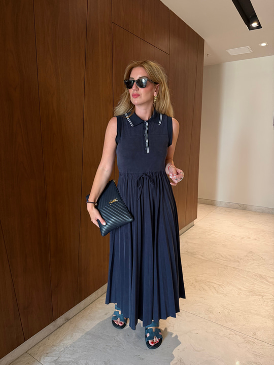 Orijinal Model , Çizgili Polo Yaka , Lacivert Modal Elbise