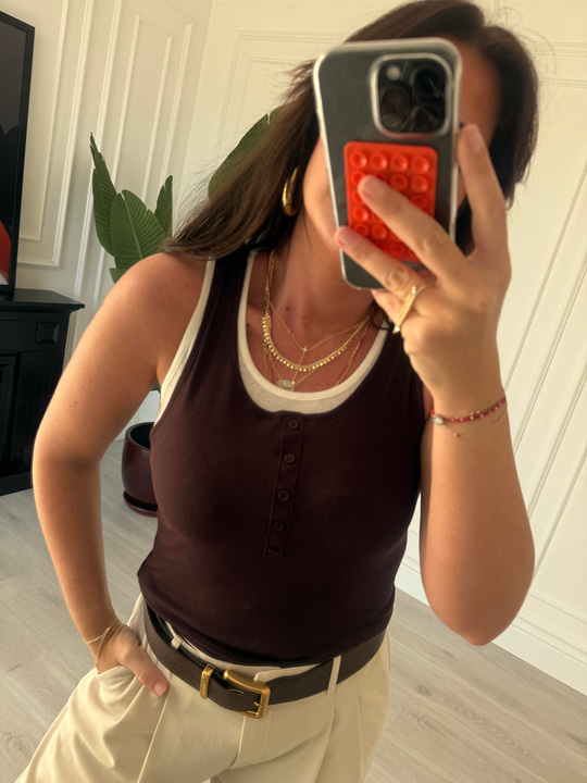 Önü Düğmeli , Çift Katlı , Acı Kahve Top Body