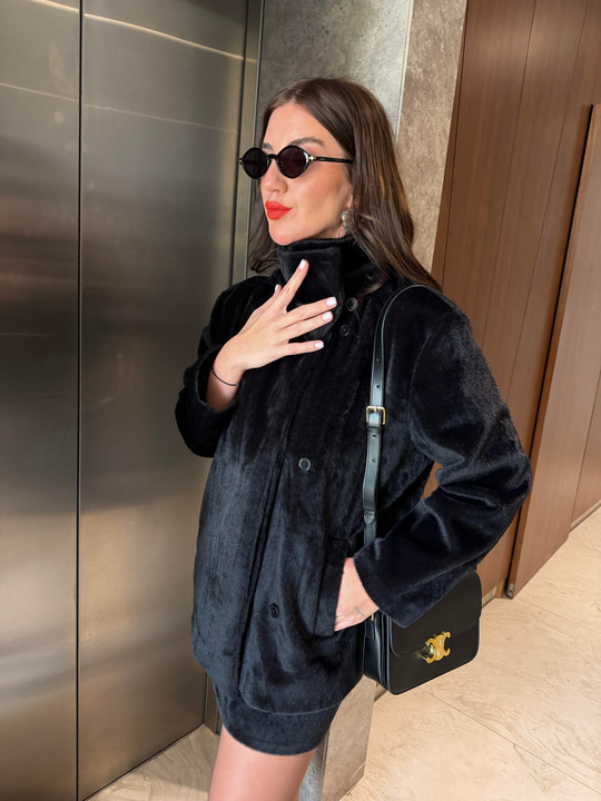 Siyah , Premium Kürk Dokulu , Ceket & Etek Takım