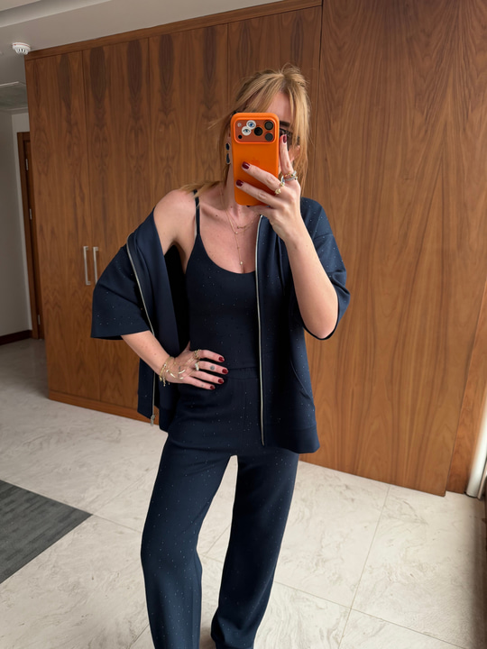 Lacivert , Taş Detaylı , Üçlü Modal Takım