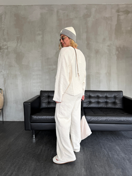 Dokulu Sweat & Pantolon , Ekru Takım