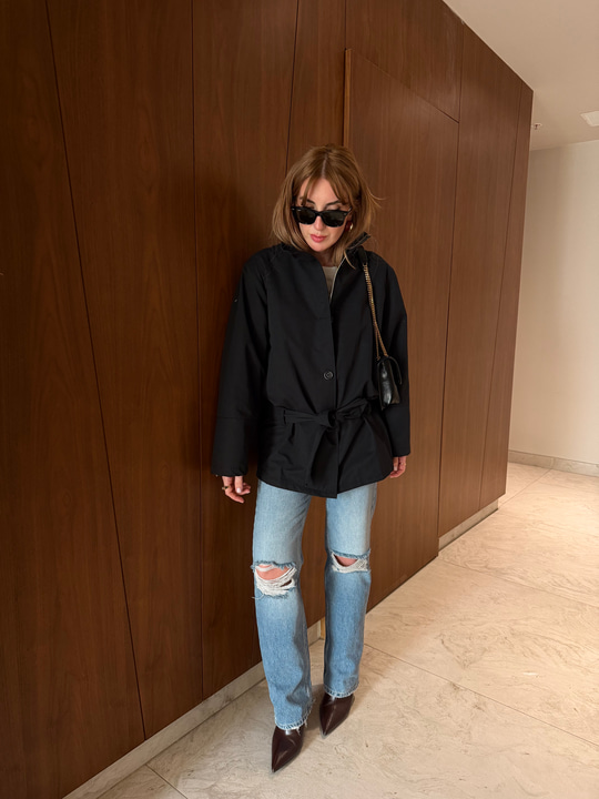 Orijinal Model , Belden Bağlamalı , Dik Yaka , Siyah Trençkot