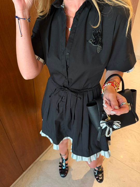 Orijinal Model , Kuş Taş İşlemeli , Premium Siyah Poplin Elbise