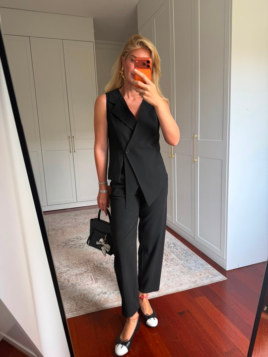 Asimetrik Kesim , Yelek & Pantolon , Premium Siyah Takım