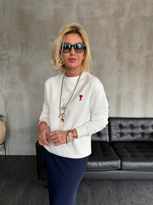 Orijinal Marka Logolu , Beyaz Sweatshirt