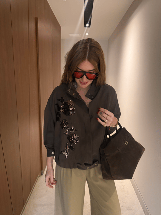 Pul Payet İşlemeli , Acıkahve , Premium Tencel , Bomber Ceket
