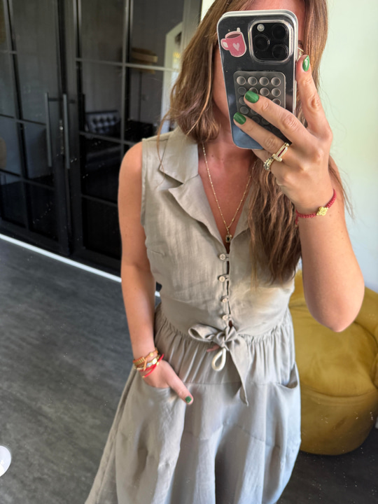 Vizon Önden Düğmeli, Arkası Lastikli Premium Tencel Yelek