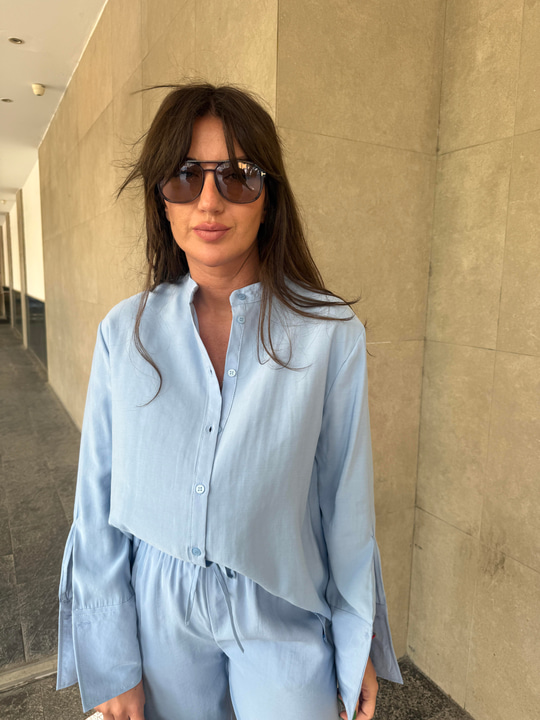 Hakim Yaka , Tencel , Bebe Mavisi , Gömlek & Pantolon Takım