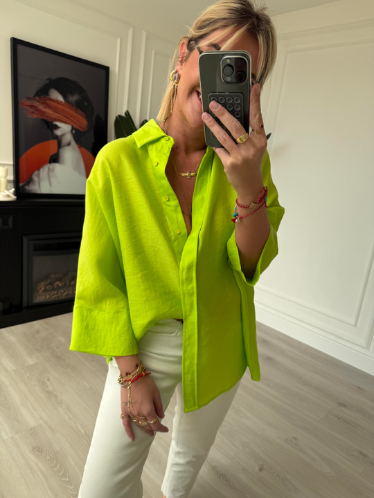 Tiril Dokuda , Neon Yeşili , Yarasa Kol , Premium Kalite Gömlek