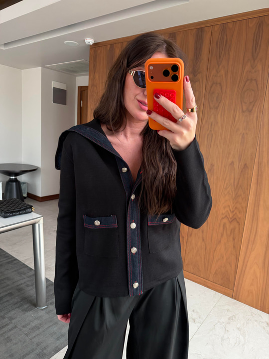 Orijinal Model Jean Detaylı Siyah Tasarım Triko