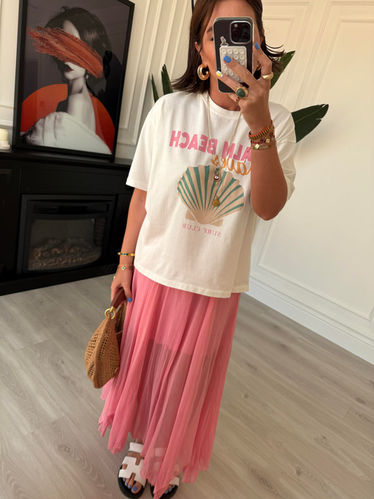 Deniz Kabuğu Desenli , %100 Cotton , Ekru T-shirt