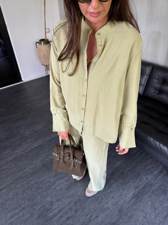 Hakim Yaka , Tencel , Haki , Gömlek & Pantolon Takım