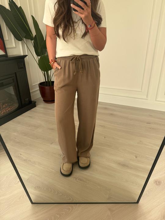 Vizon, Beli Lastikli, Gabardin Tencel Premium Palazzo Pantolon