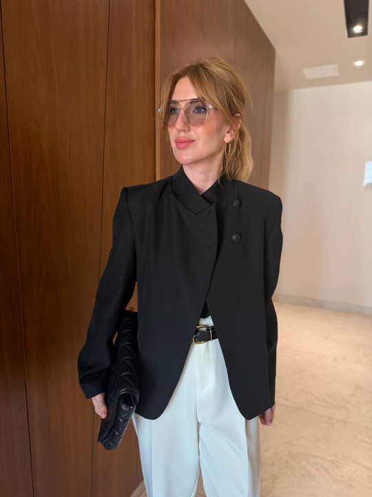 Orijinal Model , Çift Düğmeli , Siyah Blazer Hot Ceket