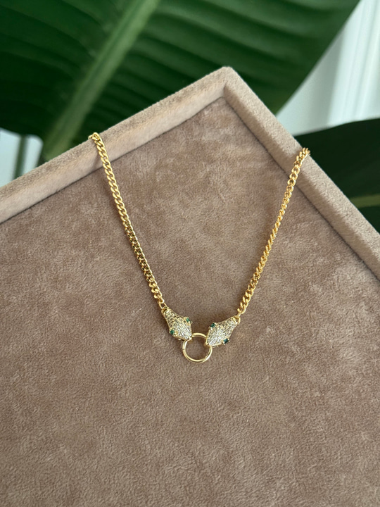 14K Kaplama , Zirkon Taşlı , Snake Head , Zincir Kolye