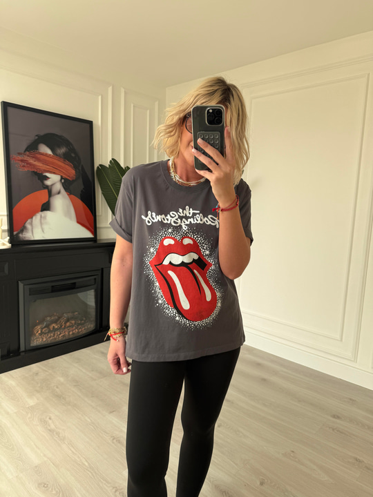 Desenli, Yazılı, Gri T-shirt