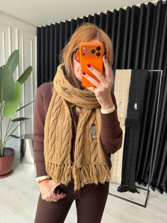 Orijinal Model Teddy İşlemeli Camel Atkı