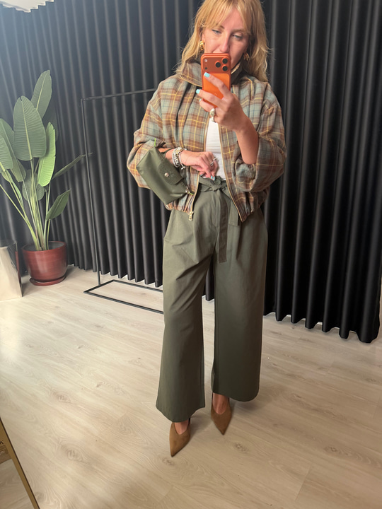 Kuşaklı Haki Premium Pantalon