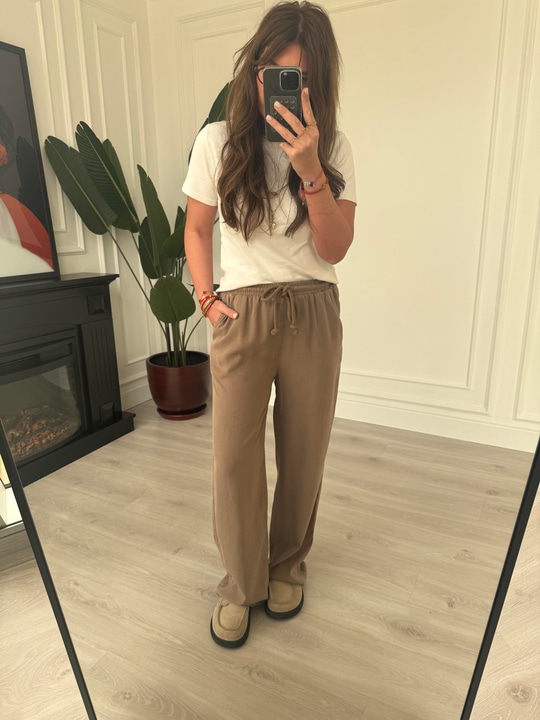 Vizon, Beli Lastikli, Gabardin Tencel Premium Palazzo Pantolon