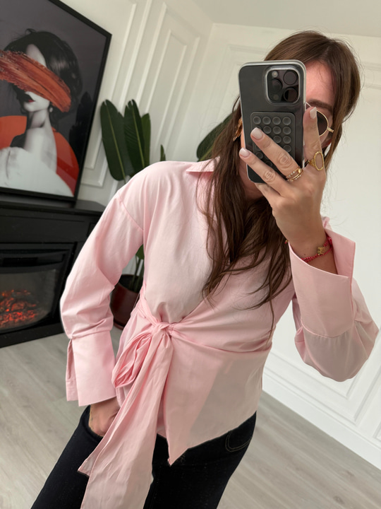 Kruvaze Bağlamalı , Pembe Poplin Gömlek