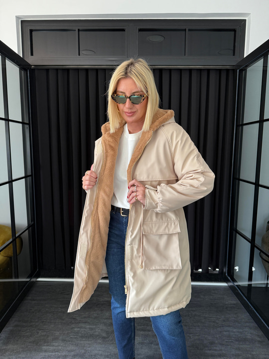 Premium Marka , Kürklü Bej Mont