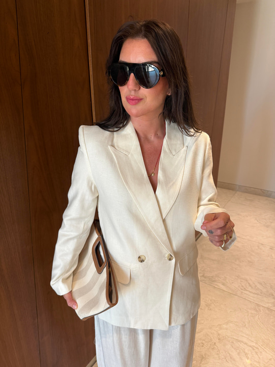 %100 Keten , Ekru , Blazer & Pantolon Takım