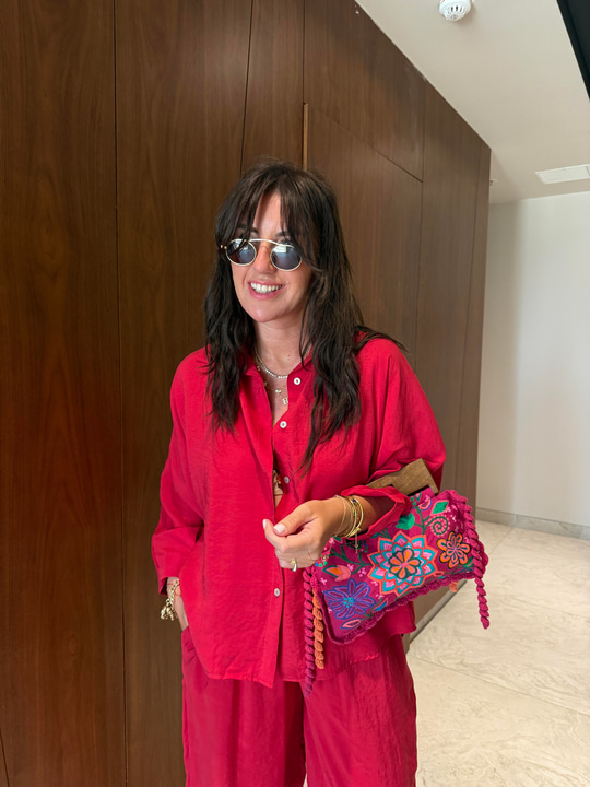 Tencel Modal , Nar Çiçeği , Gömlek Pantalon Takım