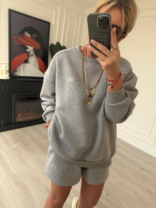 Marka Logolu , Şardonlu Sweatshirt & Şort , Gri Takım