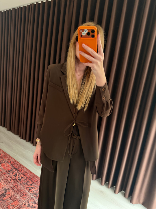 Orijinal Model , Acıkahve Şifon & Krep Mix , Tasarım Ceket Pantolon Takım