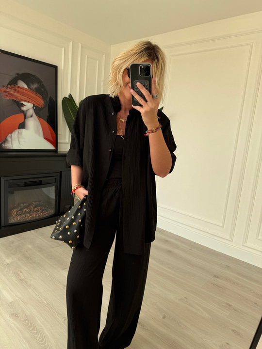 Siyah Premium Palazzo & Gömlek Takım