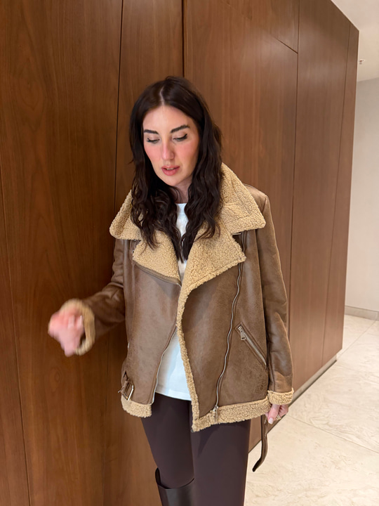 Teddy Yaka & Astarlı , Taba Deri Mont Ceket