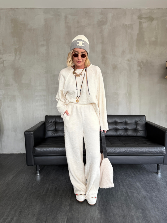 Dokulu Sweat & Pantolon , Ekru Takım