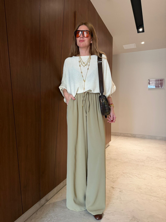 Beli Büzgü Lastikli , Haki , Tiril Palazzo