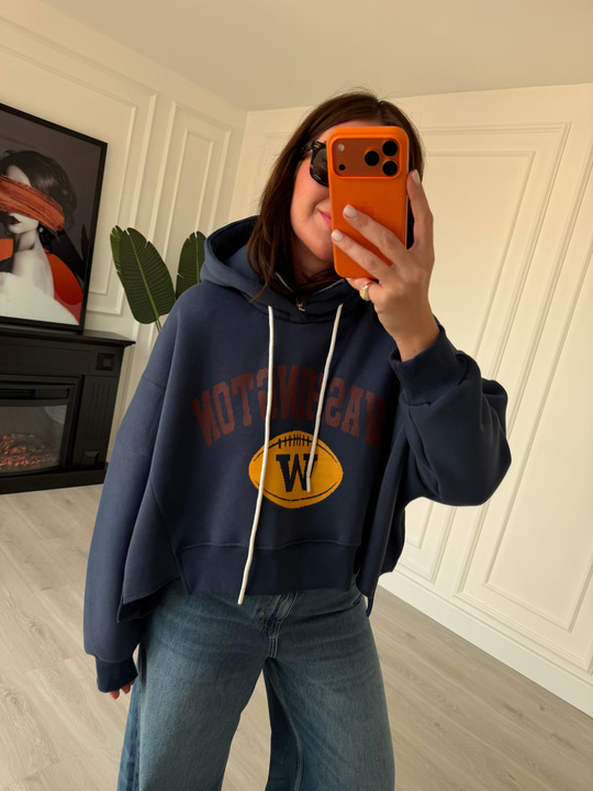 Yakası Fermuarlı , Kapüşonlu , Lacivert Sweatshirt