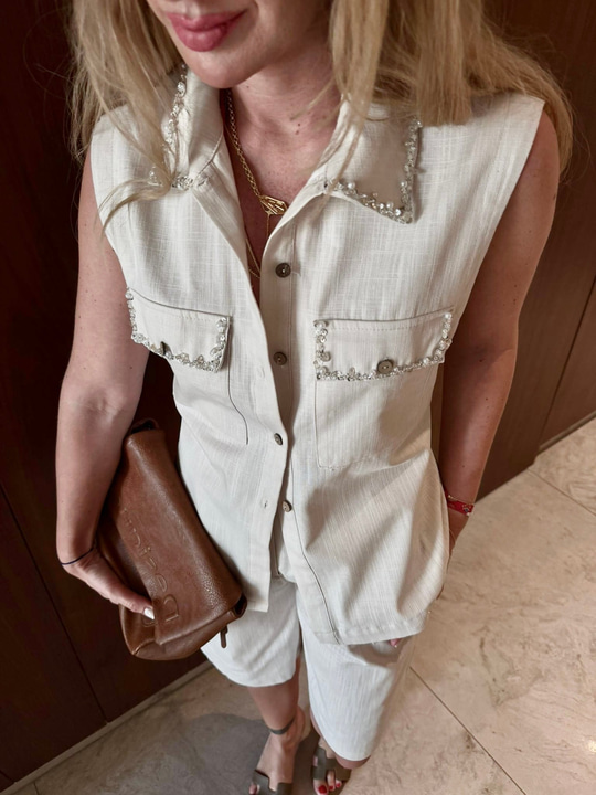 Orijinal Model , Taş İşlemeli , Yelek & Şehir Boy , Premium Taş Şort Takım