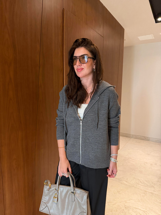 Antrasit , Kapüşonlu , Fermuarlı Triko Sweatshirt