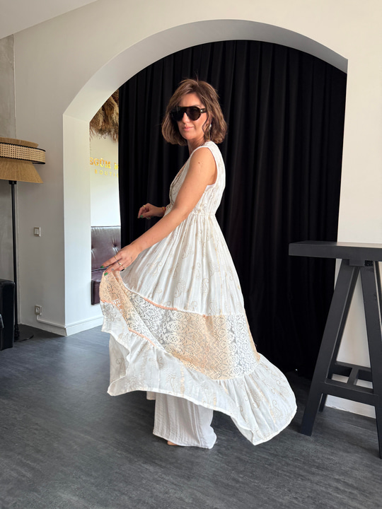 Deniz Kabuğu İşlemeli , Bronz Parılıtılı , Premium Kimono