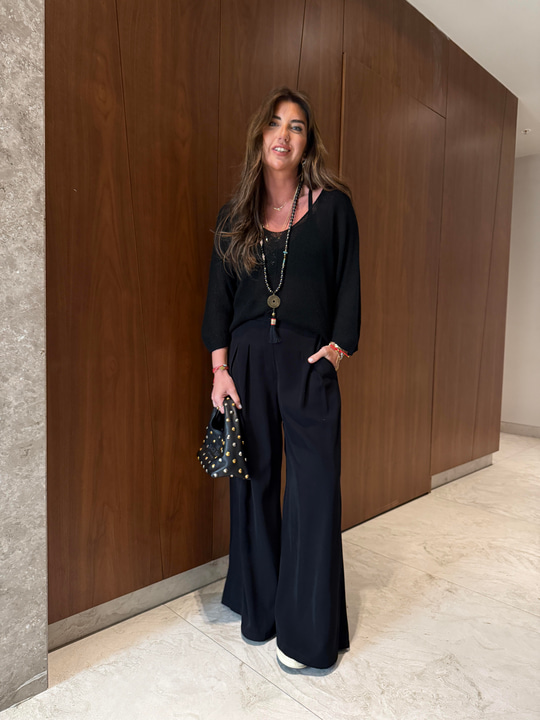 Premium , Arka Beli Lastikli , Siyah Tencel Palazzo