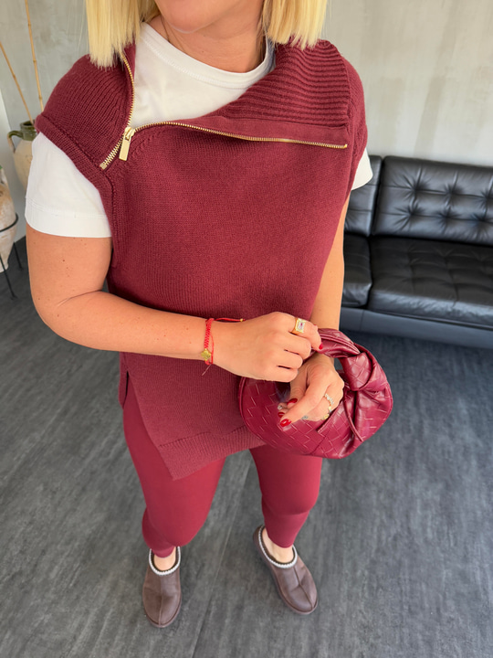 Yandan Fermuarlı , Bordo Triko Süveter